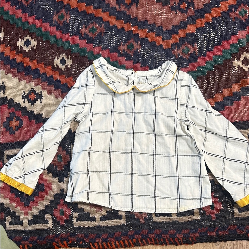 Charming White and Blue Checkered Long Sleeve Shirt